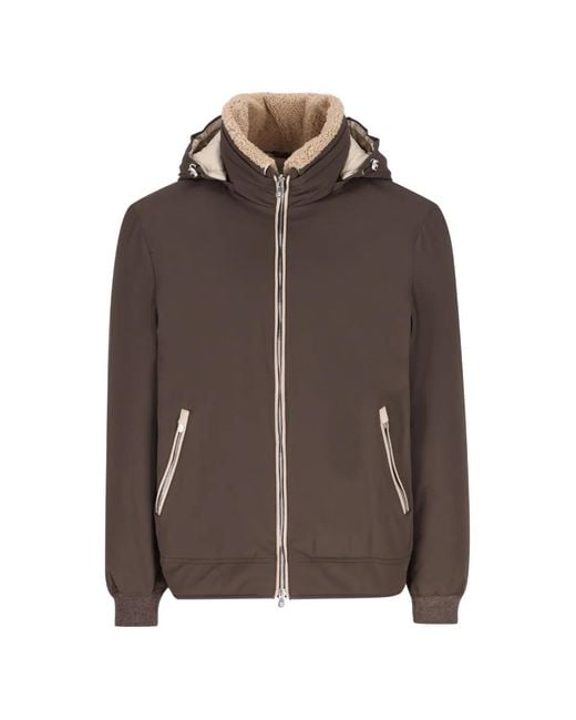 Brunello Cucinelli Brown Stretch Bonded Nylon Down Jacket With Detachable Hood for men
