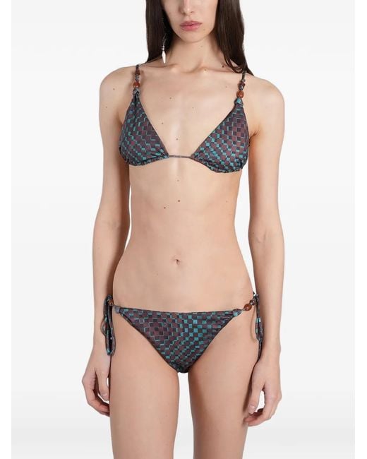 Siedres Black Bead-Embellished Checkered Bikini