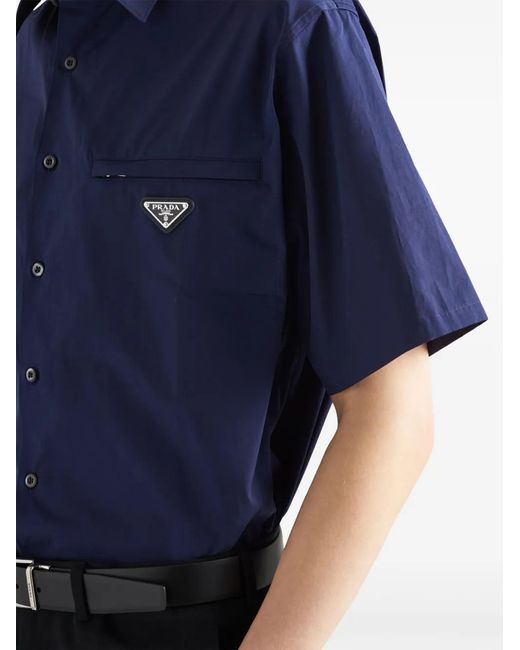 Prada Hemd Mit Triangel-Logo in Blue für Herren