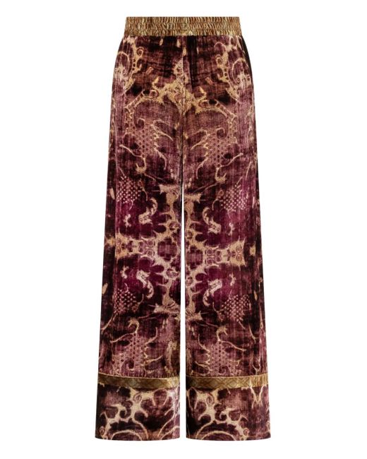 Pierre Louis Mascia Red Damask-Print Velvet Trousers