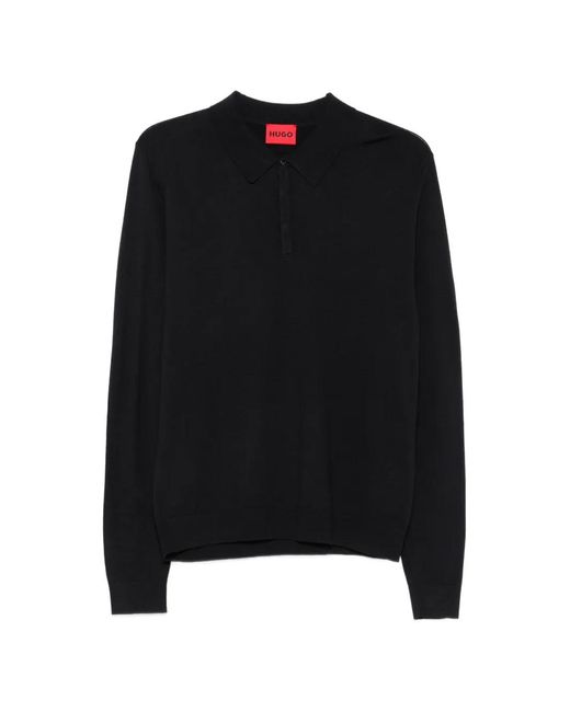 HUGO Black San Pippo Button-Fastening Polo Shirt for men