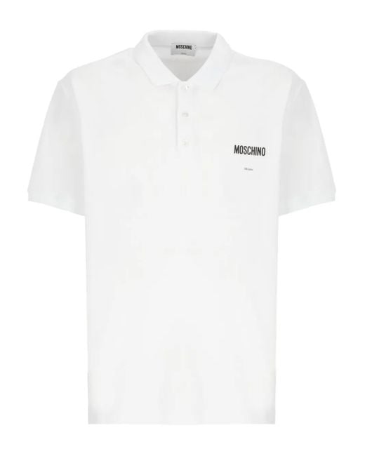Moschino White Three-Button Logo Polo Shirt for men