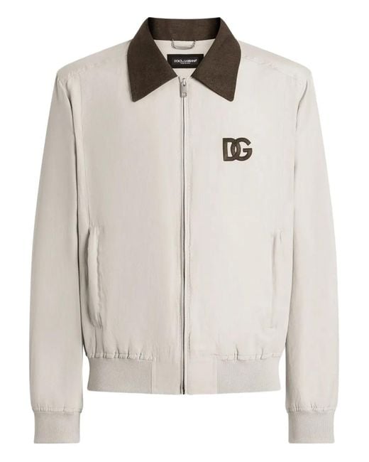 Dolce & Gabbana White Zip-Up Bomber Jacket for men