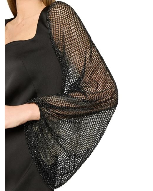 Genny Black Square-Neck Embellished-Sleeves Mini Dress