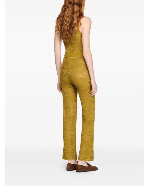 Sandro Green Pointelle Knit Trousers