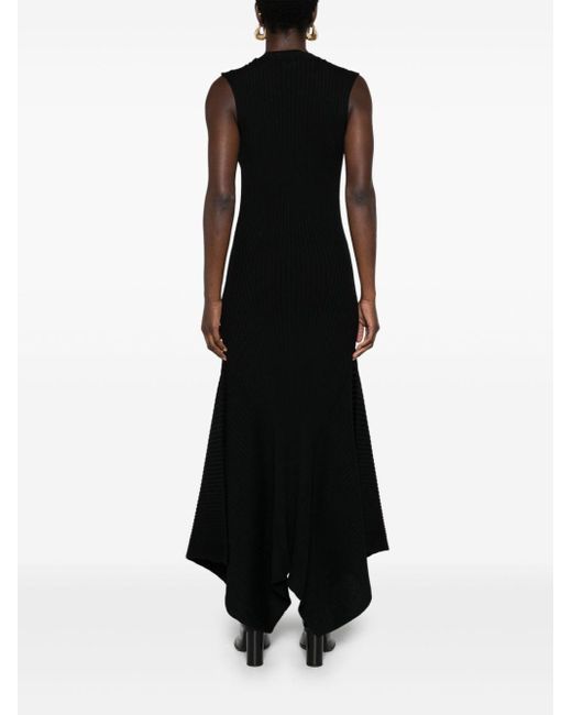AMI Black Godet Merino Wool Midi Dress