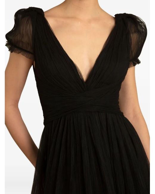 Gemy Maalouf Black Puffed-Shoulders Midi Dress