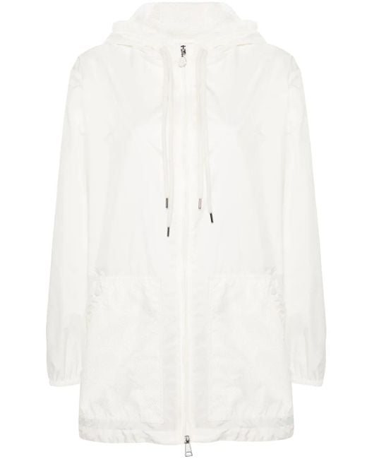 Moncler White Mesh-Panels Hooded Jacket