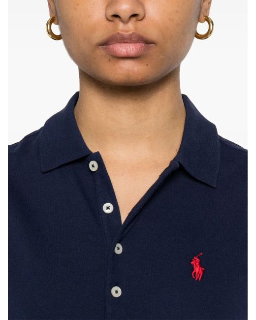 Polo Ralph Lauren Blue Midi Polo Pony-Embroidered Dress