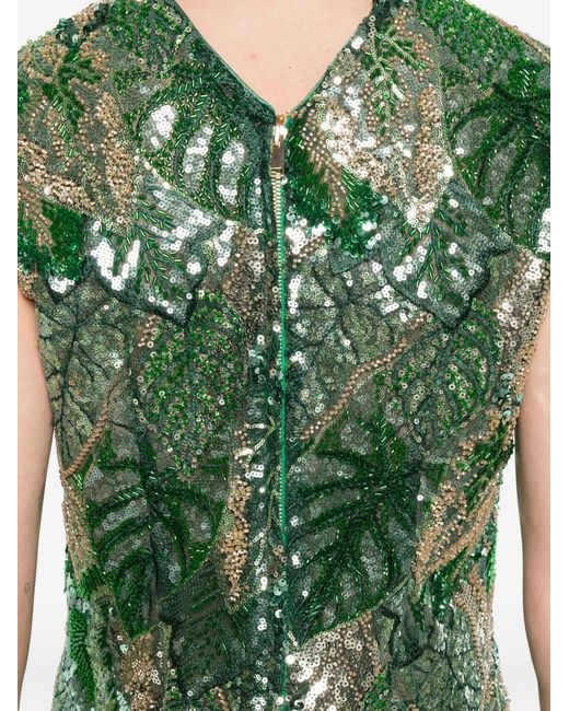 DE SANTIS Green Sequin Embellished V-Neck Top