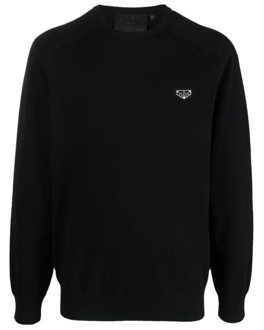 Philipp Plein Black Logo-Plaque Jumper for men