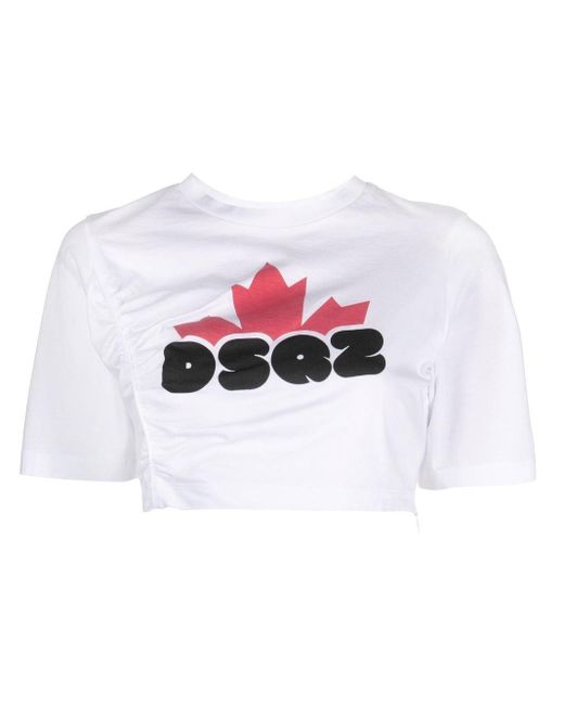 DSquared² Dsq2- Print Cropped T-shirt in het White