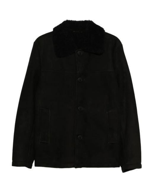 Salvatore Santoro Black Shearling-Collar Coat for men