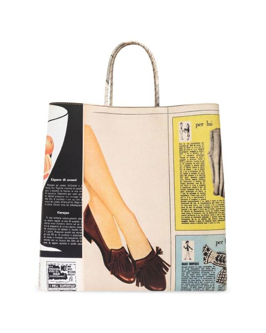 Bottega Veneta Natural The Medium Brown Bag Newspaper-print Leather Tote