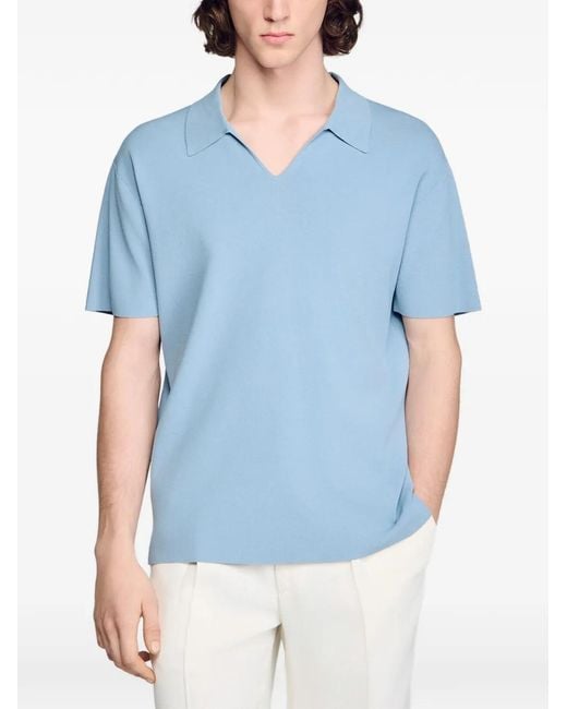 Sandro Blue Stretch Knit Polo Shirt for men