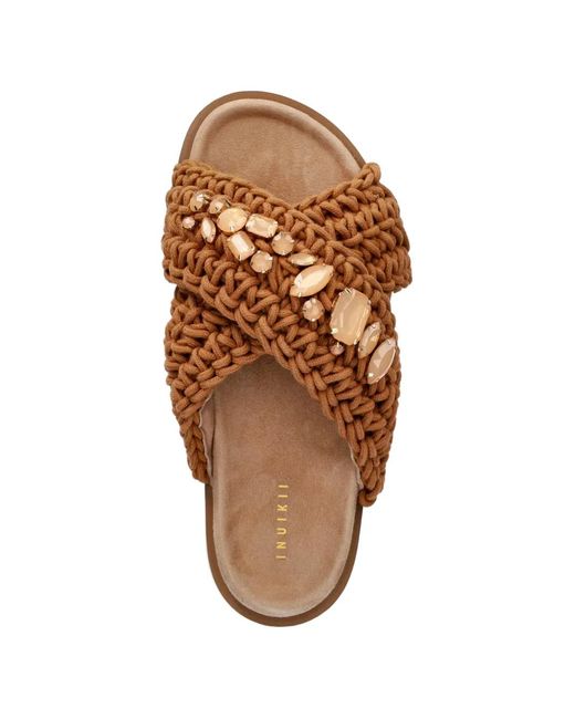 Inuikii Brown Sandales Woven Stones À Ornements