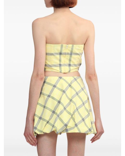 MSGM Yellow Check-pattern Strapless Crop Top