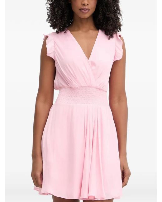 Morgan Pink Ruffled Smocked-Waist Mini Dress