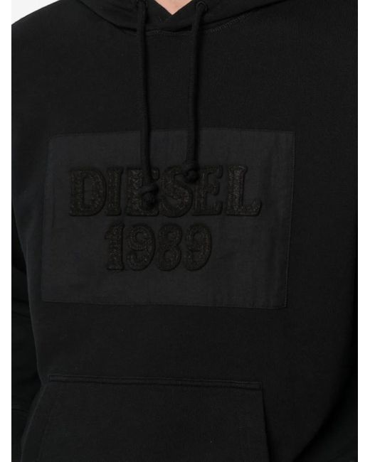 Sudadera con capucha y parche del logo DIESEL de hombre de color Black