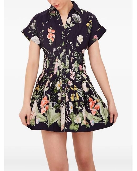 Cara Cara Black Nash Shirred Floral-Print Dress