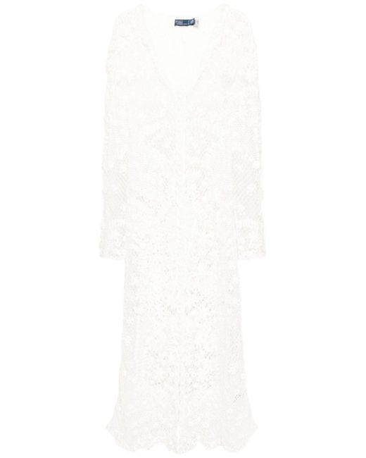 Polo Ralph Lauren White Crochet-knit Midi Dress