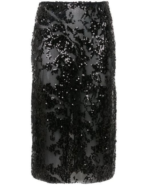 Victoria Beckham Black Sequin-Embellished Pencil Midi Skirt