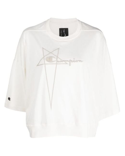 Rick Owens X Champion White Tommy Logo-Embroidered Cotton T-Shirt