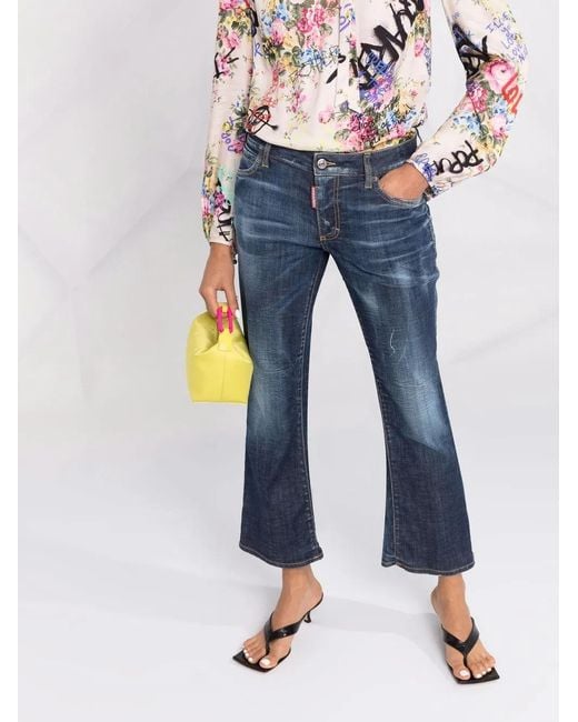 DSquared² Blue Bleach-effect Distressed Kick-flare Cropped Jeans
