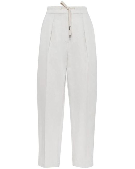 Brunello Cucinelli White Elegant High-Waisted Trousers For
