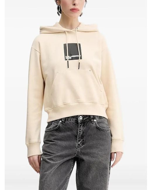 Felpa Con Coulisse, Logo E Cappuccio di Karl Lagerfeld in Natural