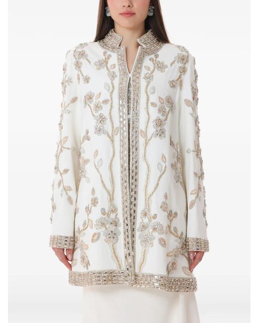 Dina Melwani White Embroidered Jacket