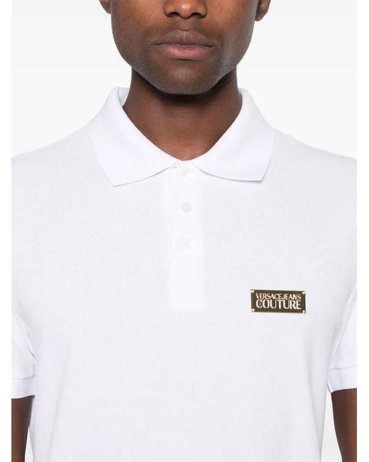 Versace Jeans Couture White Logo-Plaque Polo Shirt for men