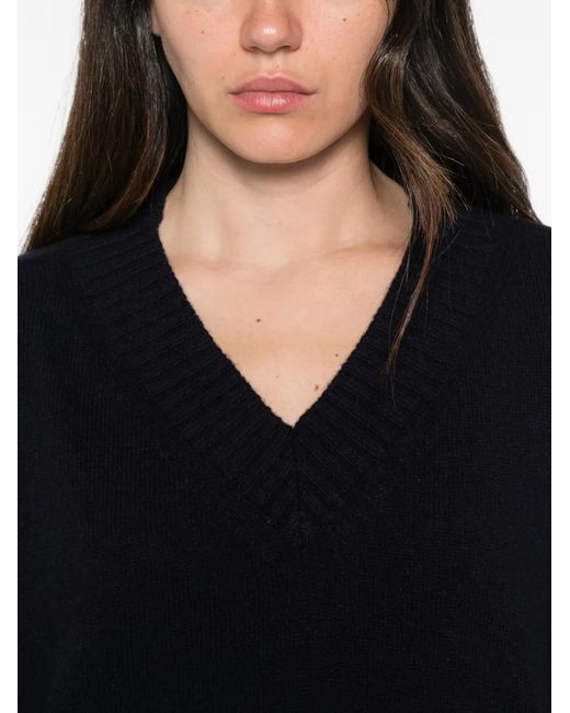 Liviana Conti Black Ribbed-Trim V-Neck Sweater