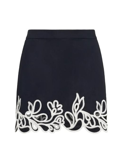 Cinq À Sept Blue Bonnie Paisley-Embroidered Skort