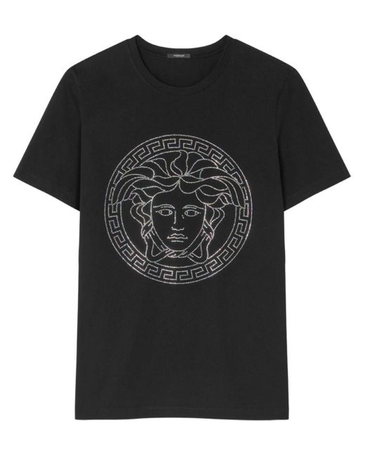 T-shirt en coton à logo Medusa Head Versace en coloris Black