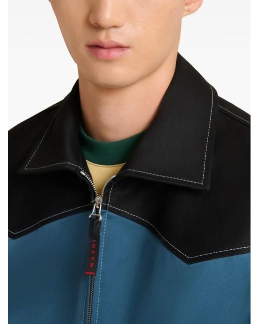 Marni Blue Water-Repellent Gabardine Jacket With Contrast Yokes for men