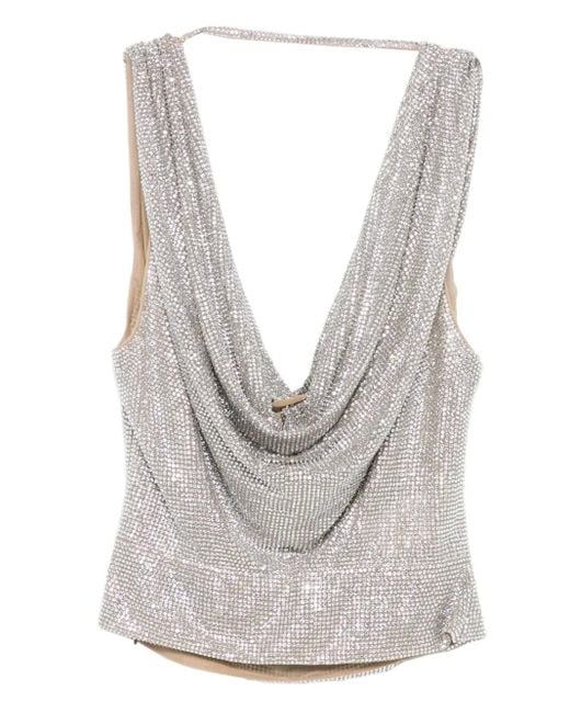 GIUSEPPE DI MORABITO White Cowl-Neck Embellished Top