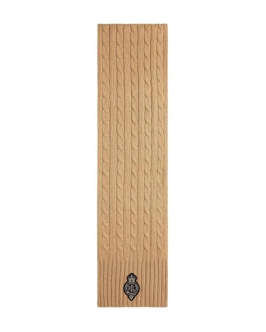 Ralph Lauren Natural Logo-Patch Cable-Knit Scarf
