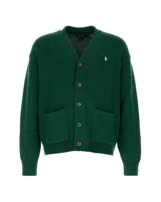 Polo Ralph Lauren Green Logo-Embroidered V-Neck Cardigan for men