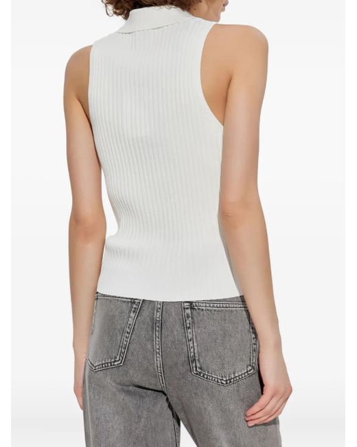 IRO White Ribbed V-Neck Top