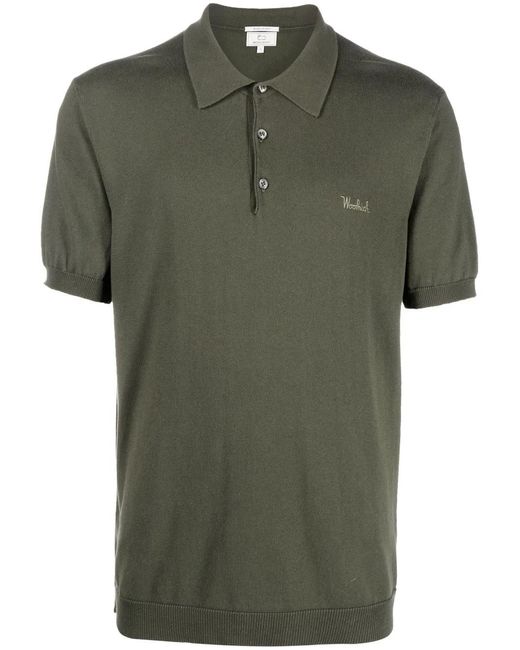 Woolrich Green Logo-Embroidered Knitted Polo Shirt for men