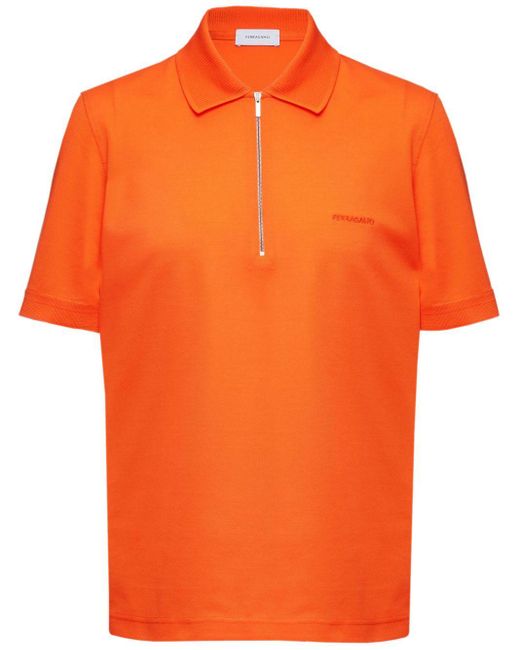 メンズ Ferragamo ハーフジップポロシャツ Orange