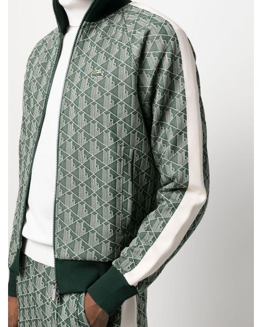 Lacoste Monogram-print Zip-up Sweatshirt in Green for Men | Lyst