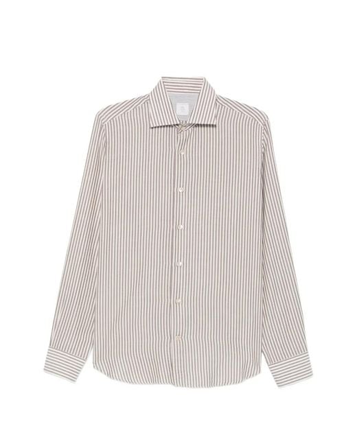 Eleventy White Striped Long-Sleeve Shirt for men