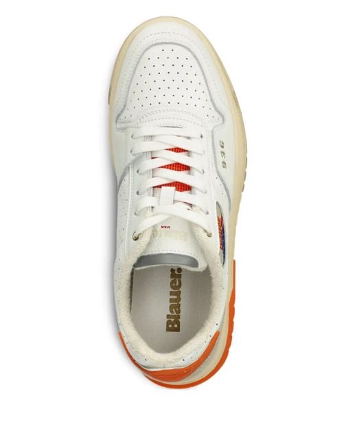Blauer White Perforated Leather Sneakers for men