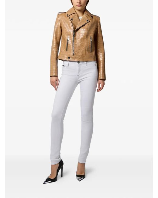 Philipp Plein Natural Cocco Biker Jacket