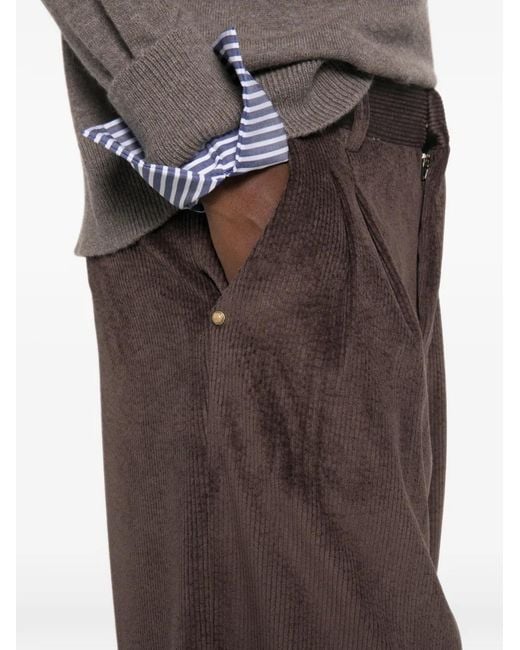 White Sand Brown Corduroy Wide-Leg Trousers