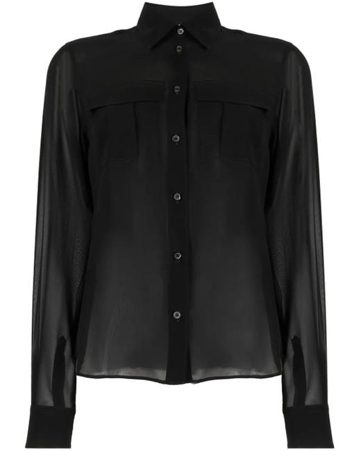Aspesi Black Semi-Sheer Construction Silk Blouse