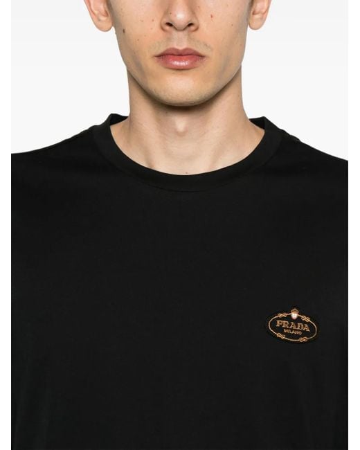 Camiseta con logo bordado Prada de hombre de color Black