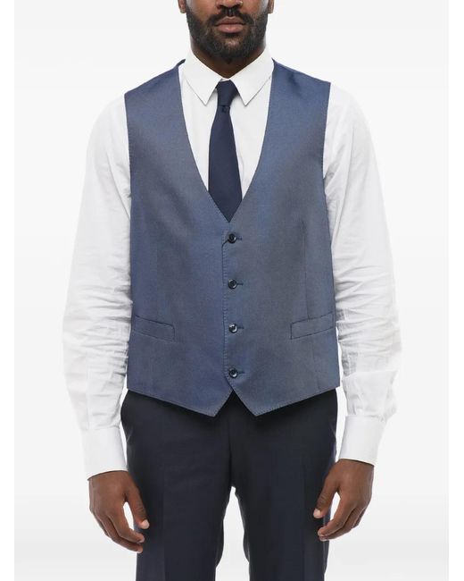 Corneliani Blue Textured-Finish Silk Waistcoat for men